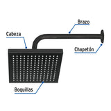 Regadera Cuadrada 8', ABS, con Brazo y Chapetón, Negro, Aqua