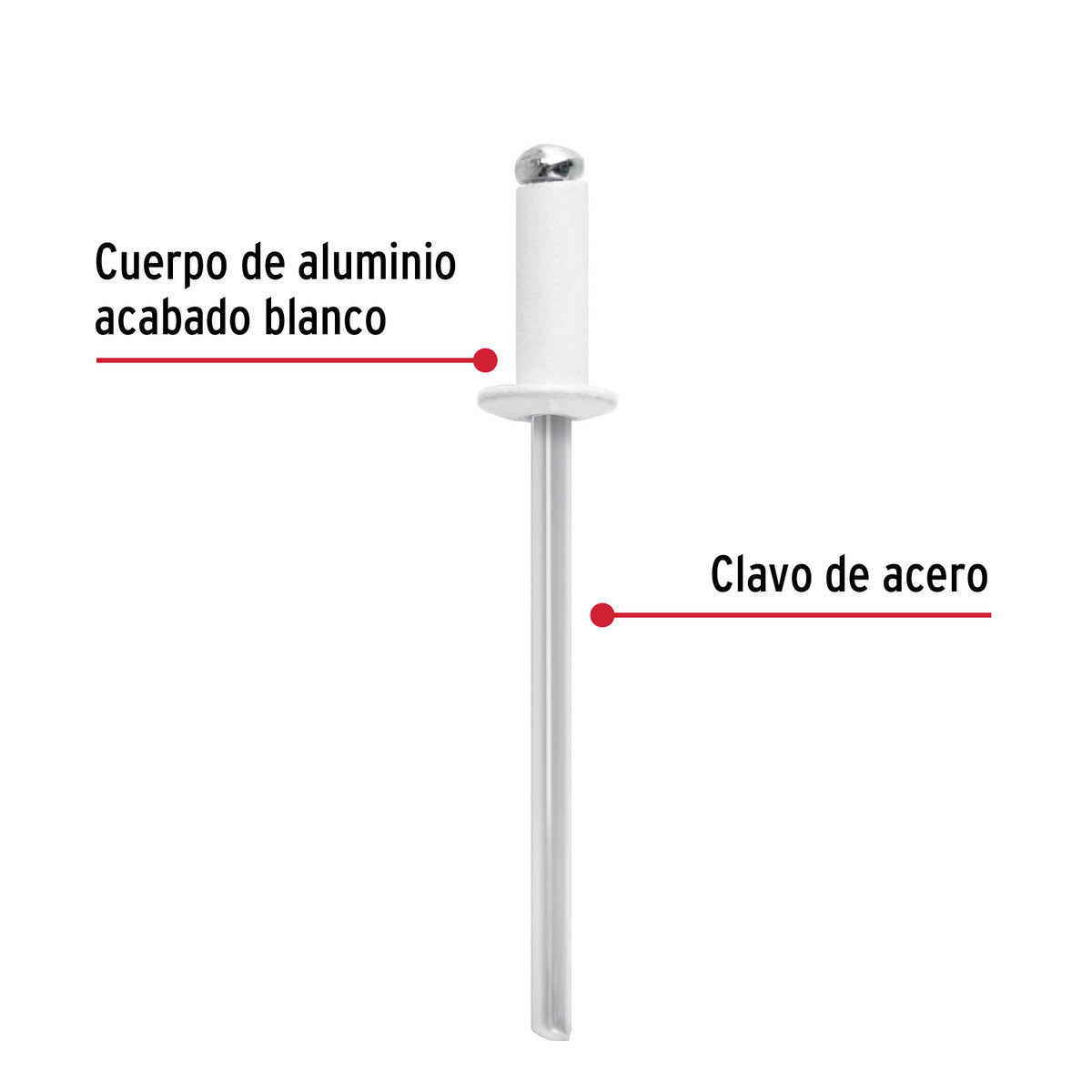 Bolsa C/50 Remaches 1/8'X1/4' Blancos de Aluminio, Ala 1/4'