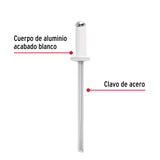 Bolsa C/50 Remaches 1/8'X1/4' Blancos de Aluminio, Ala 1/4'