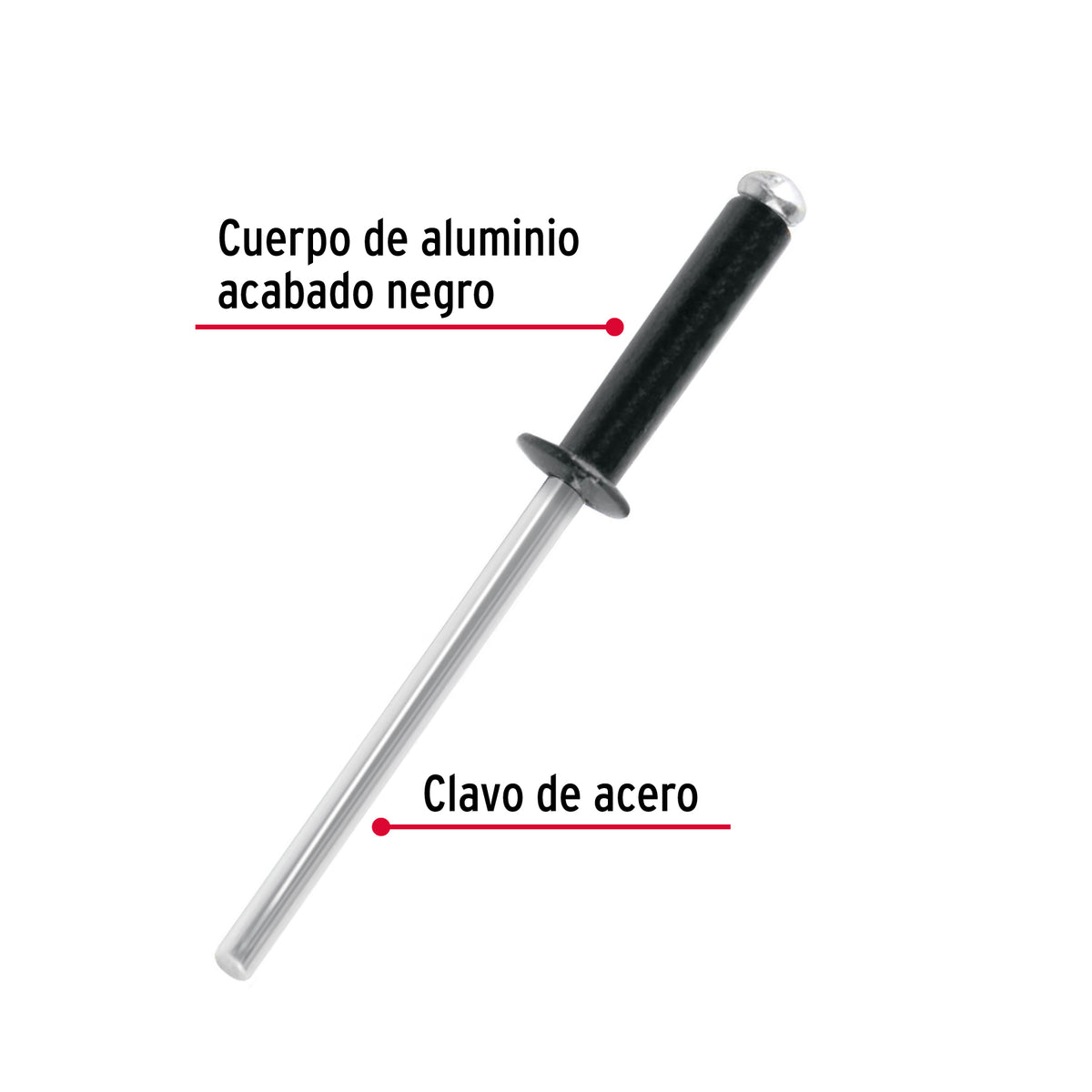 Bolsa C/50 Remaches 1/8'X5/16' Negros de Aluminio, Ala 1/4'