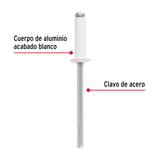 Bolsa C/50 Remaches 1/8'X3/8' Blancos de Aluminio, Ala 1/4'