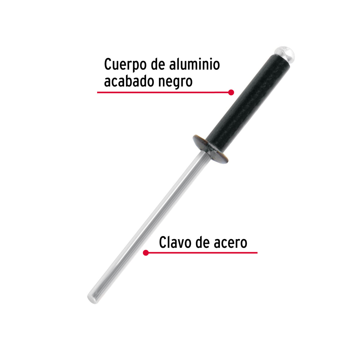 Bolsa C/50 Remaches 1/8'X1/2' Negros de Aluminio, Ala 1/4'