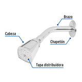 Regadera Cuadrada 2', Metálica, Brazo y Chapetón, Cromo, Aqua