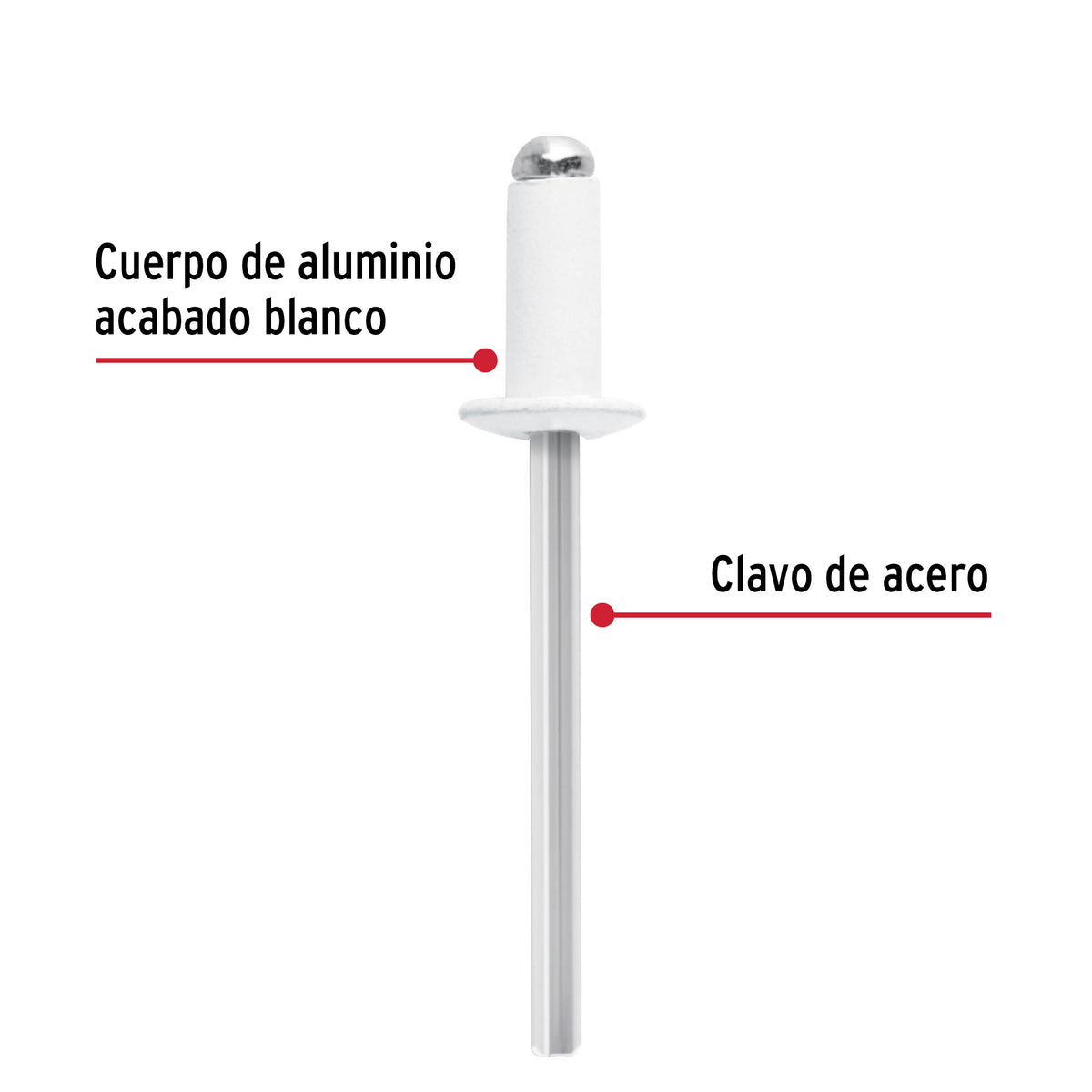 Bolsa C/50 Remaches 5/32'X1/4' Blancos Aluminio, Ala 5/16'