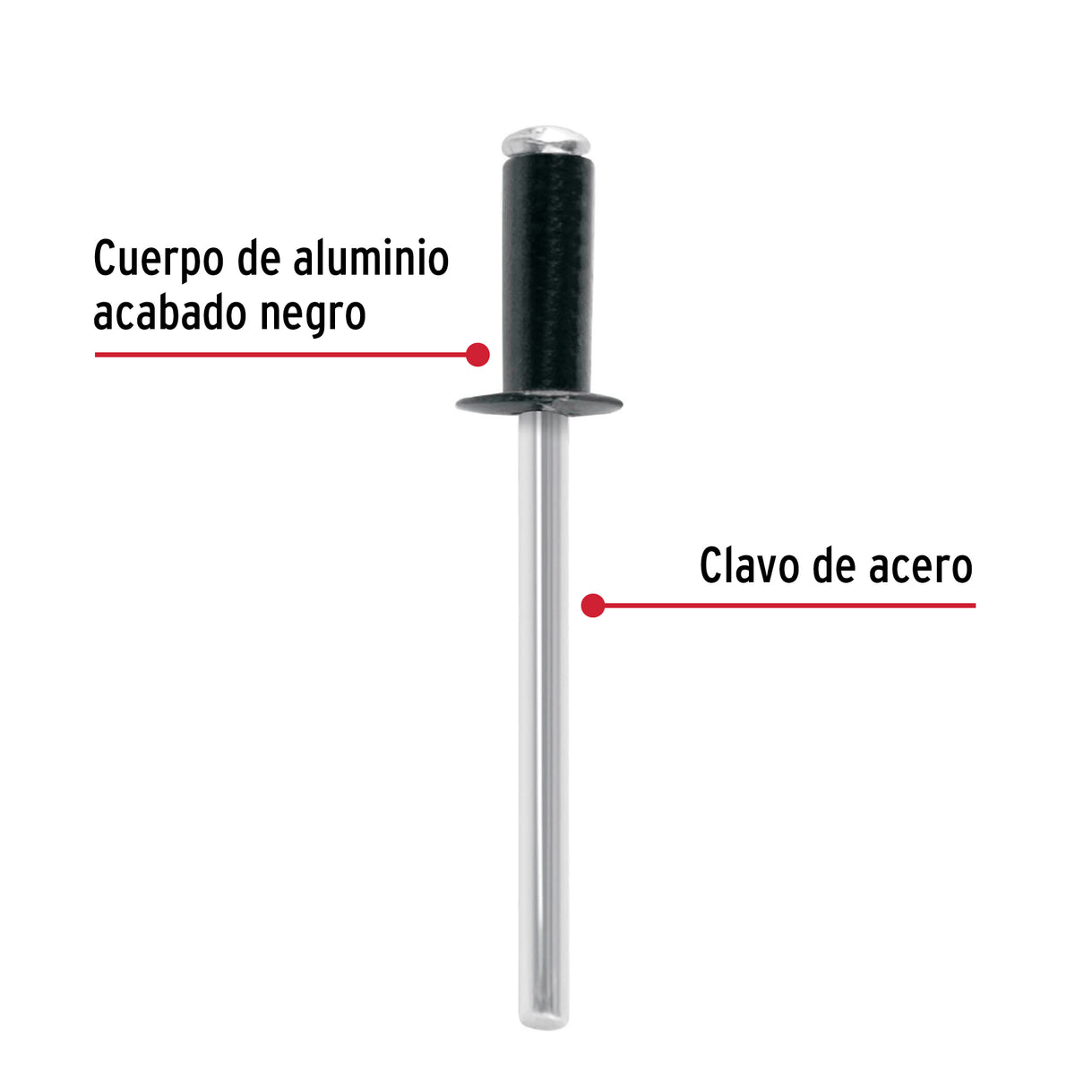 Bolsa C/50 Remaches 5/32'X1/4' Negros de Aluminio, Ala 5/16'