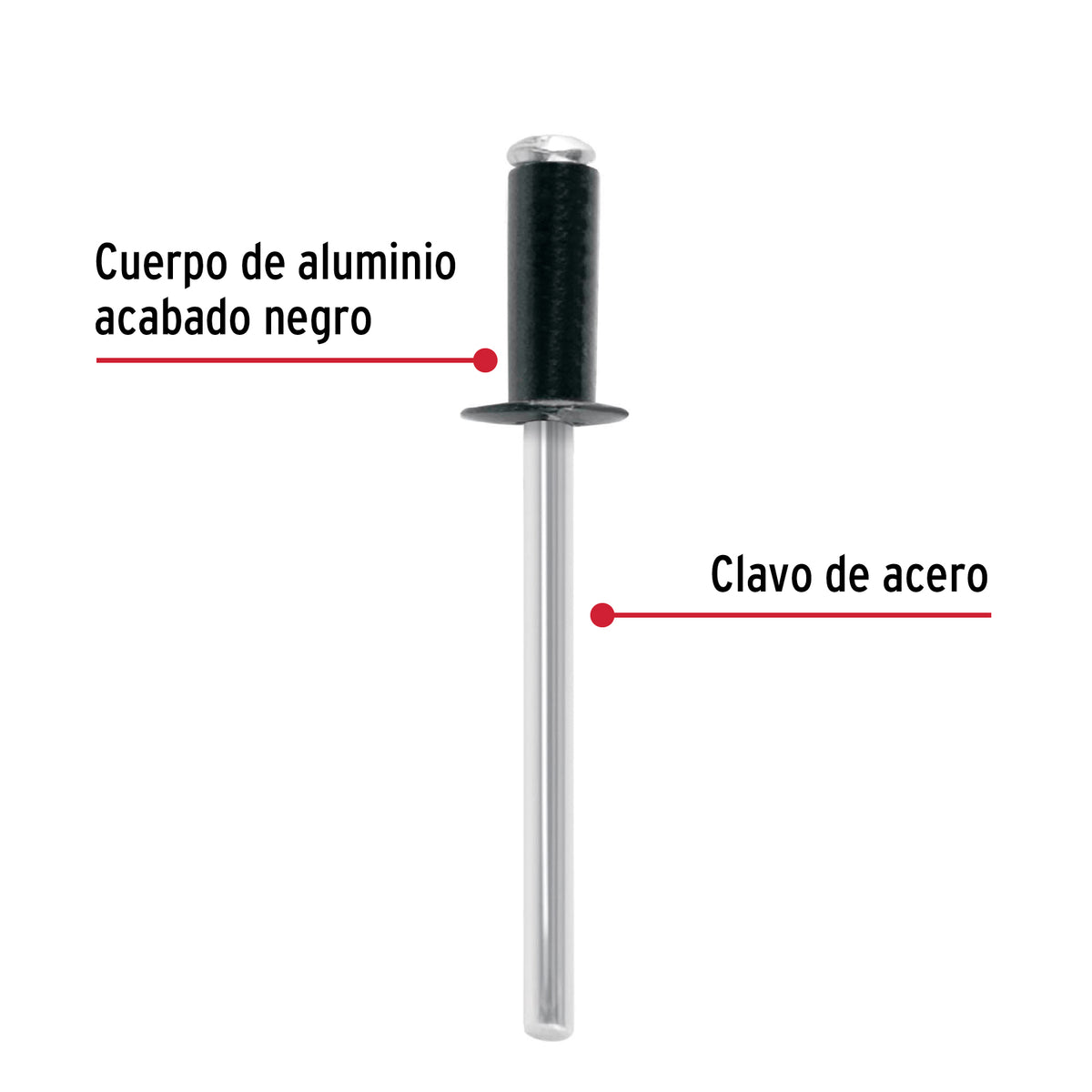 Bolsa C/50 Remaches 5/32'X3/8' Negros de Aluminio, Ala 5/16'