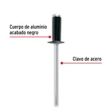 Bolsa C/50 Remaches 5/32'X3/8' Negros de Aluminio, Ala 5/16'