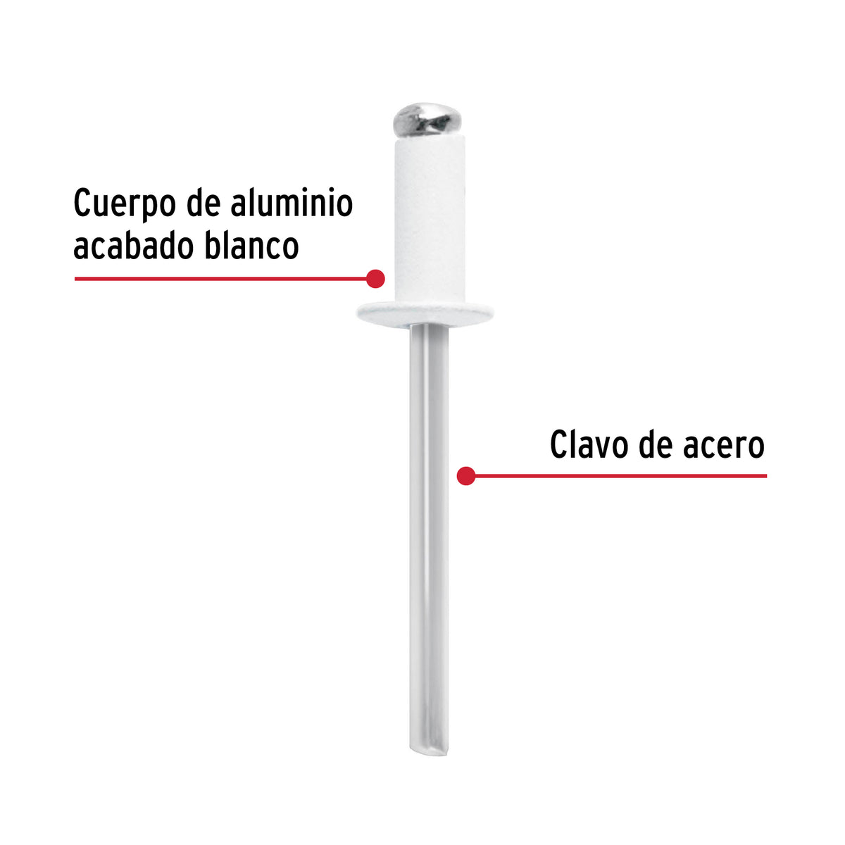 Bolsa C/50 Remaches 3/16'X1/4' Blancos de Aluminio, Ala 3/8'