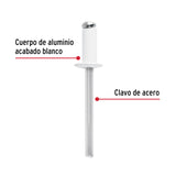 Bolsa C/50 Remaches 3/16'X1/4' Blancos de Aluminio, Ala 3/8'