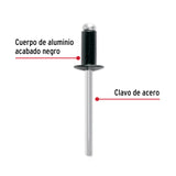 Bolsa C/50 Remaches 3/16'X1/4' Negros de Aluminio, Ala 3/8'