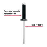 Bolsa C/50 Remaches 3/16'X3/8' Negros de Aluminio, Ala 3/8'