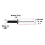 Bolsa C/50 Remaches 3/16'X3/8' Negros de Aluminio, Ala 3/8'