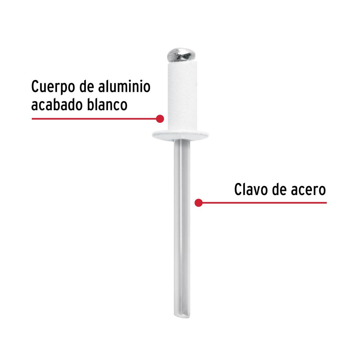 Bolsa C/50 Remaches 3/16'X1/2' Blancos de Aluminio, Ala 3/8'