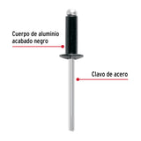 Bolsa C/50 Remaches 3/16'X1/2' Negros de Aluminio, Ala 3/8'