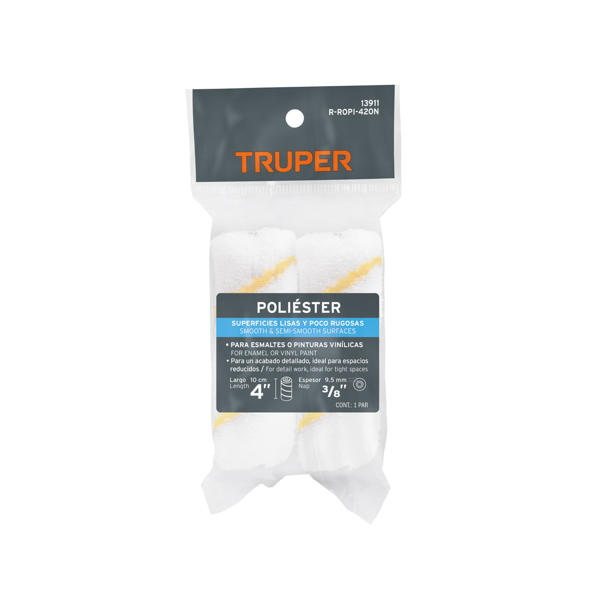 Bolsa C/2 Felpas para Mini Rodillo de Poliéster 4'X3/8', Truper