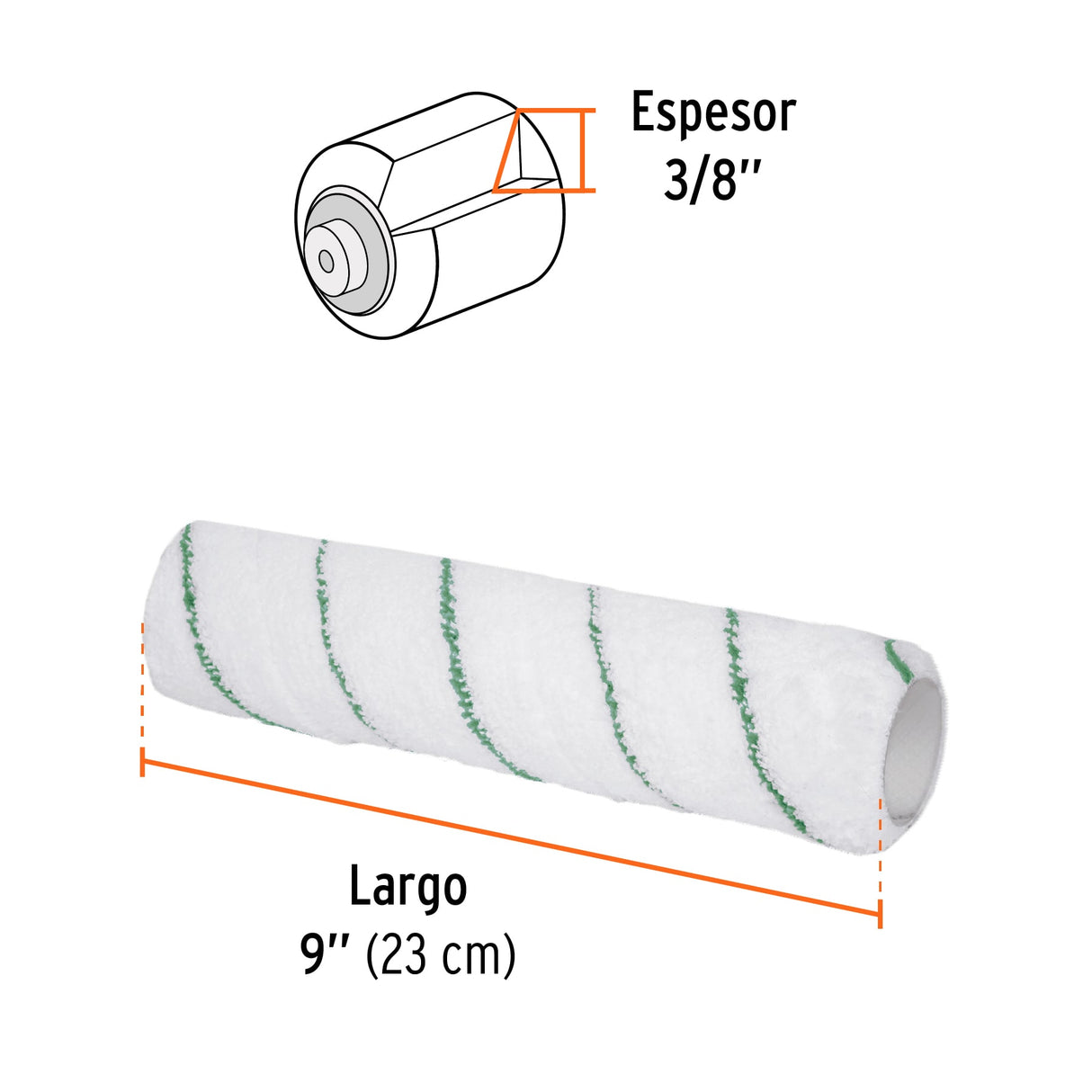 Felpa para Rodillo 9'X3/8' de Microfibra, Sup. Poco Rugosas