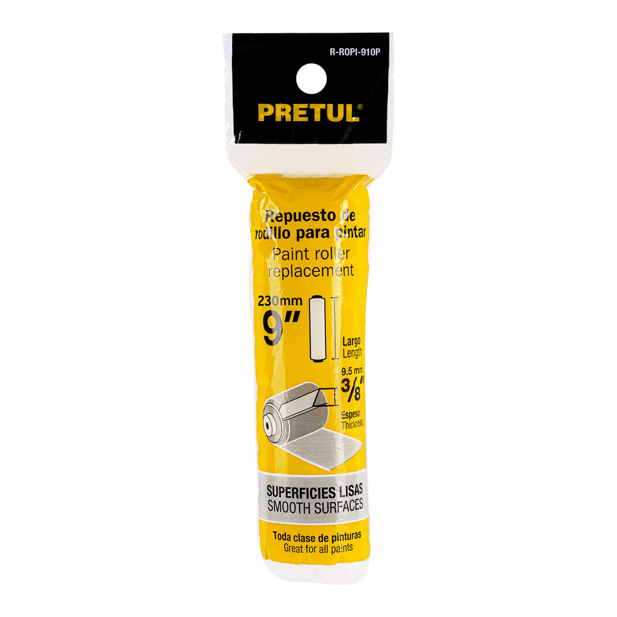 Felpa para Rodillo, 9 X 3/8', Superficies Lisas, Pretul