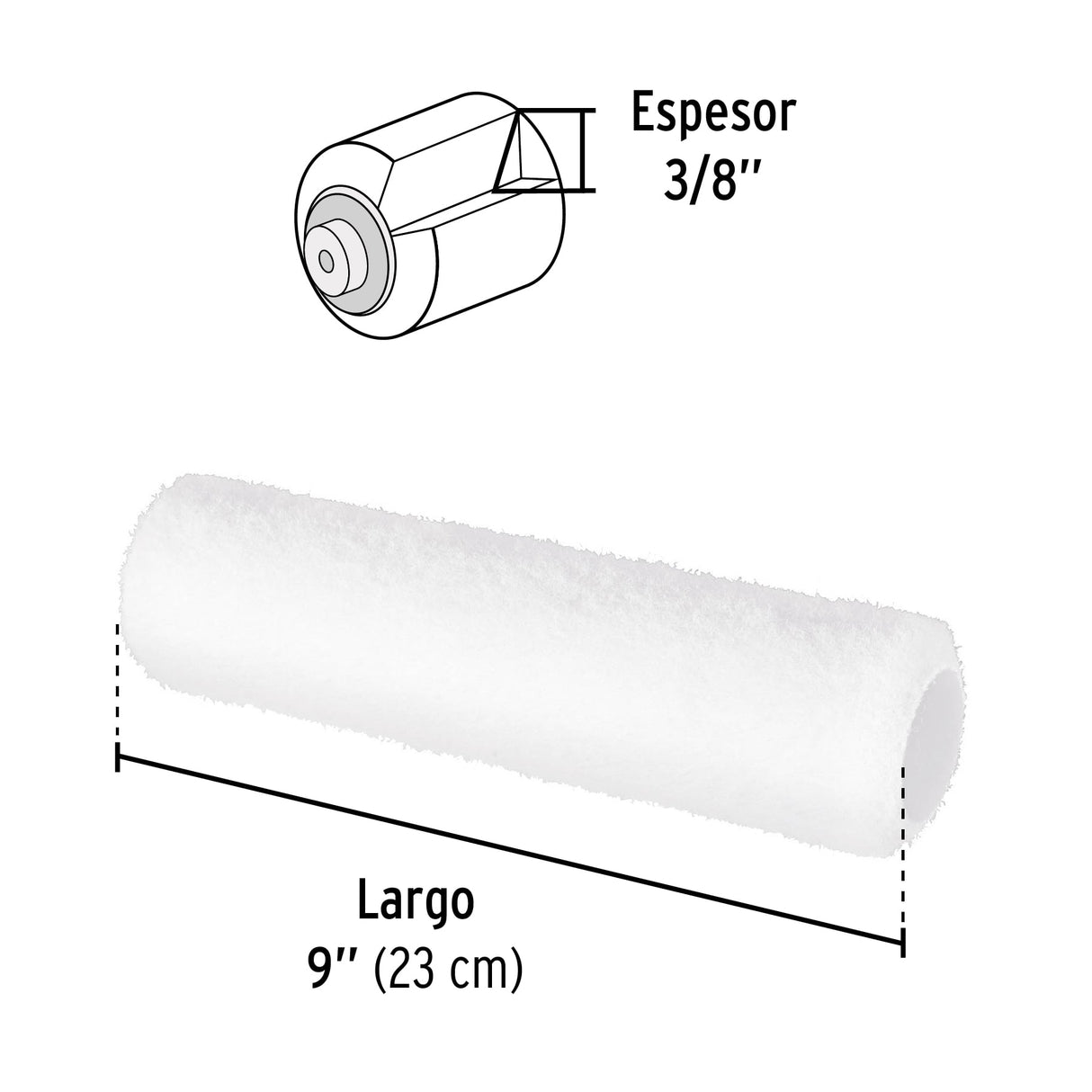 Felpa para Rodillo, 9 X 3/8', Superficies Lisas, Pretul