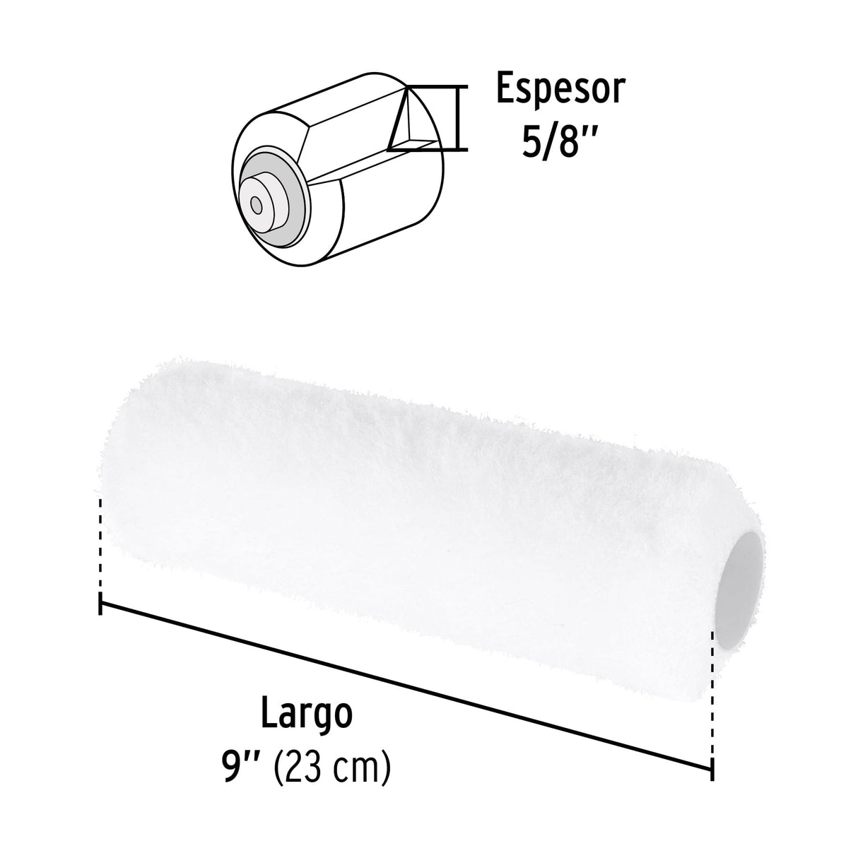 Felpa para Rodillo, 9x5/8', Superficies Poco Rugosas, Pretul