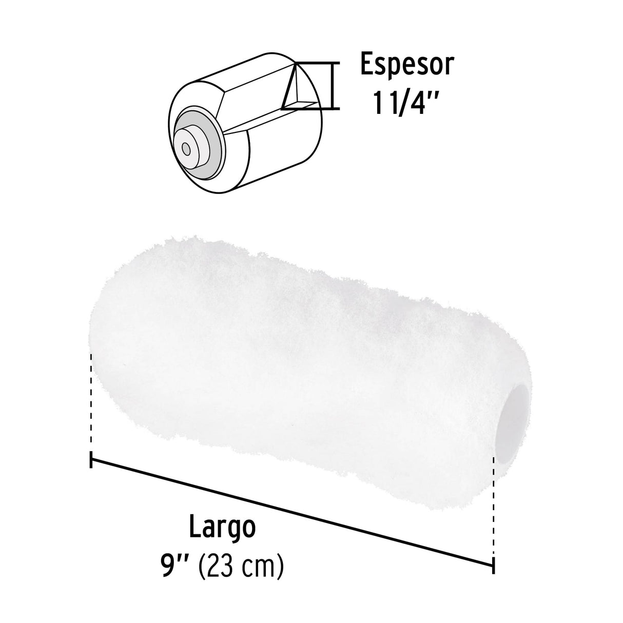 Felpa para Rodillo, 9x1-1/4, Superficies Extra Rugosas, Pretul