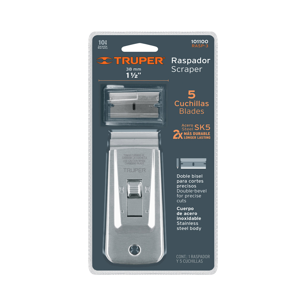 Raspador de Acero Inoxidable con Cuchillas de 1-1/2', Truper