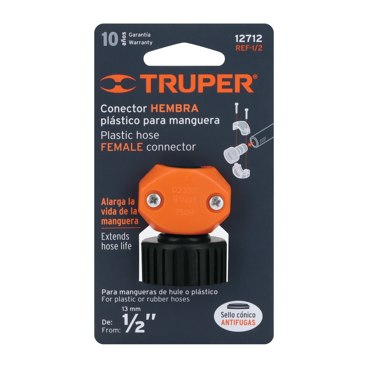 Conector 1/2' Hembra de ABS para Manguera, Truper