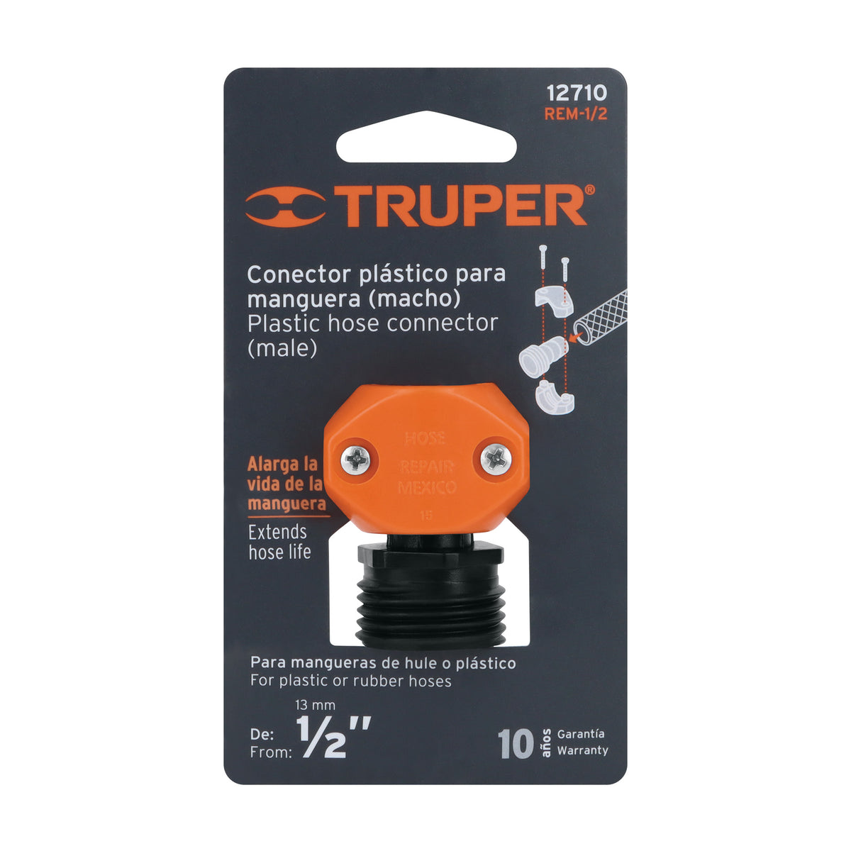 Conector 1/2' Macho de ABS para Manguera, Truper