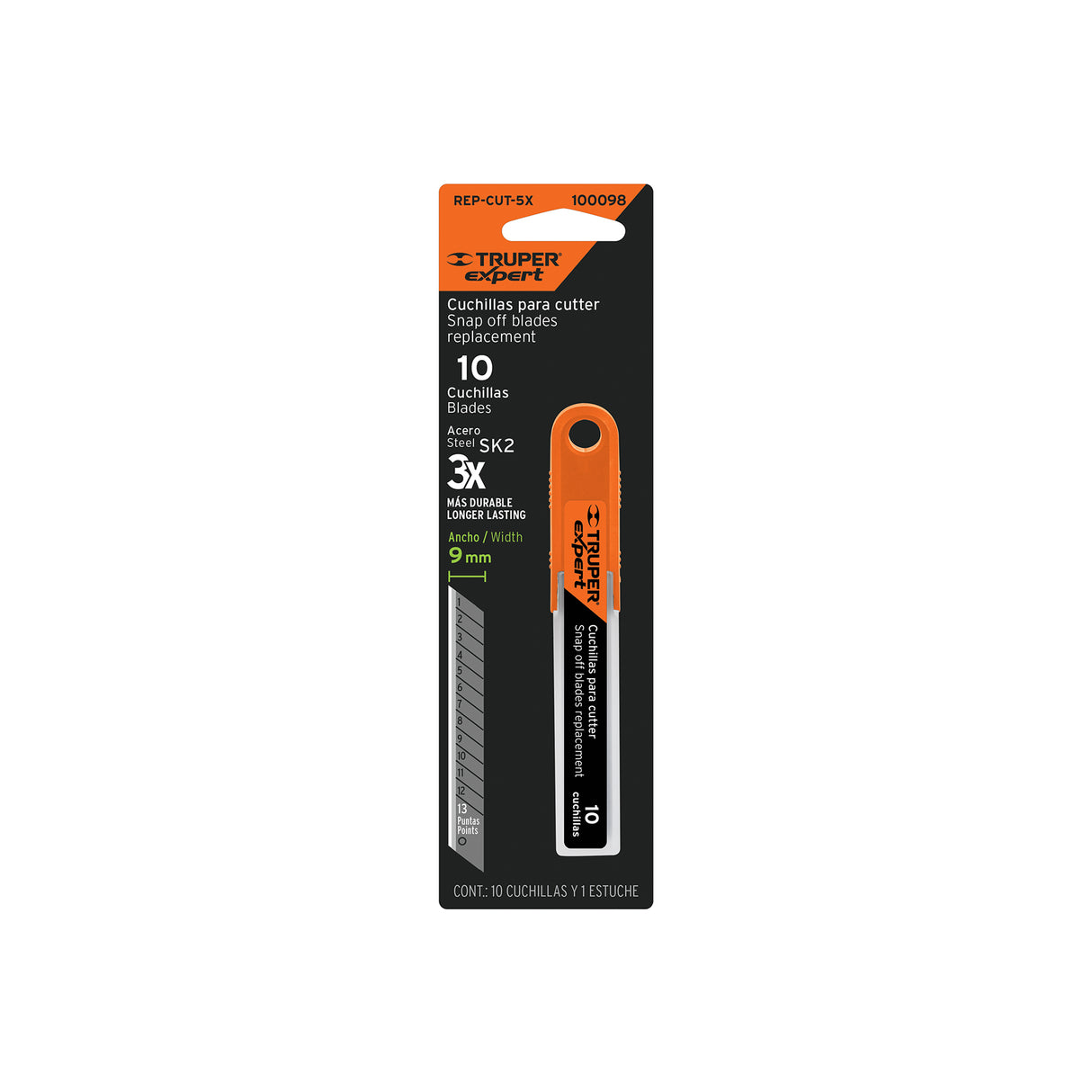 Estuche con 10 Cuchillas SK2 de 9 mm para Cutter, Expert