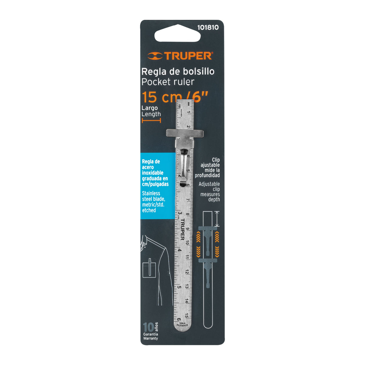 Regla 15 cm de Acero Inoxidable de Bolsillo, Truper