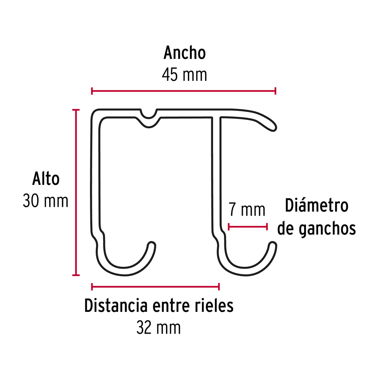 Riel Superior 'Jj' de Aluminio para Puerta Corrediza 2 m