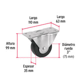 Rodaja Hule 3', Placa Fija con Balero, Carga 60 kg, Fiero