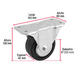 Rodaja Hule 4', Placa Fija con Balero, Carga 100 kg, Fiero