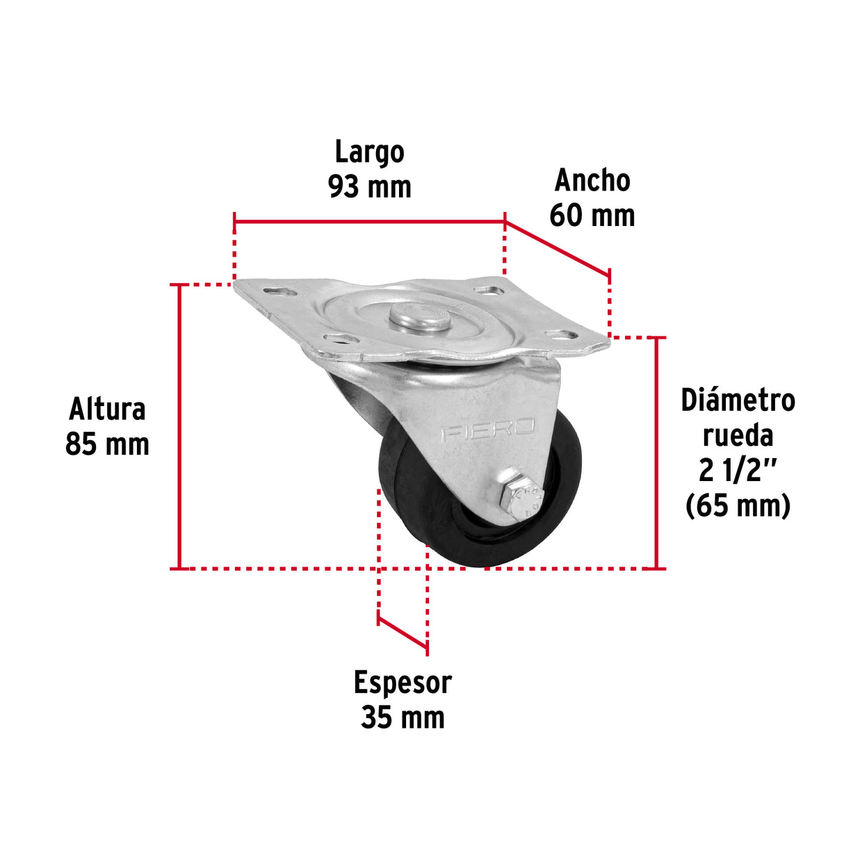 Rodaja Hule 2-1/2' Placa Giratoria C/Buje, Carga 50 kg, Fiero