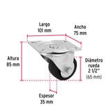 Rodaja Hule 2-1/2', Placa Giratoria C/Balero, Carga 50 kg