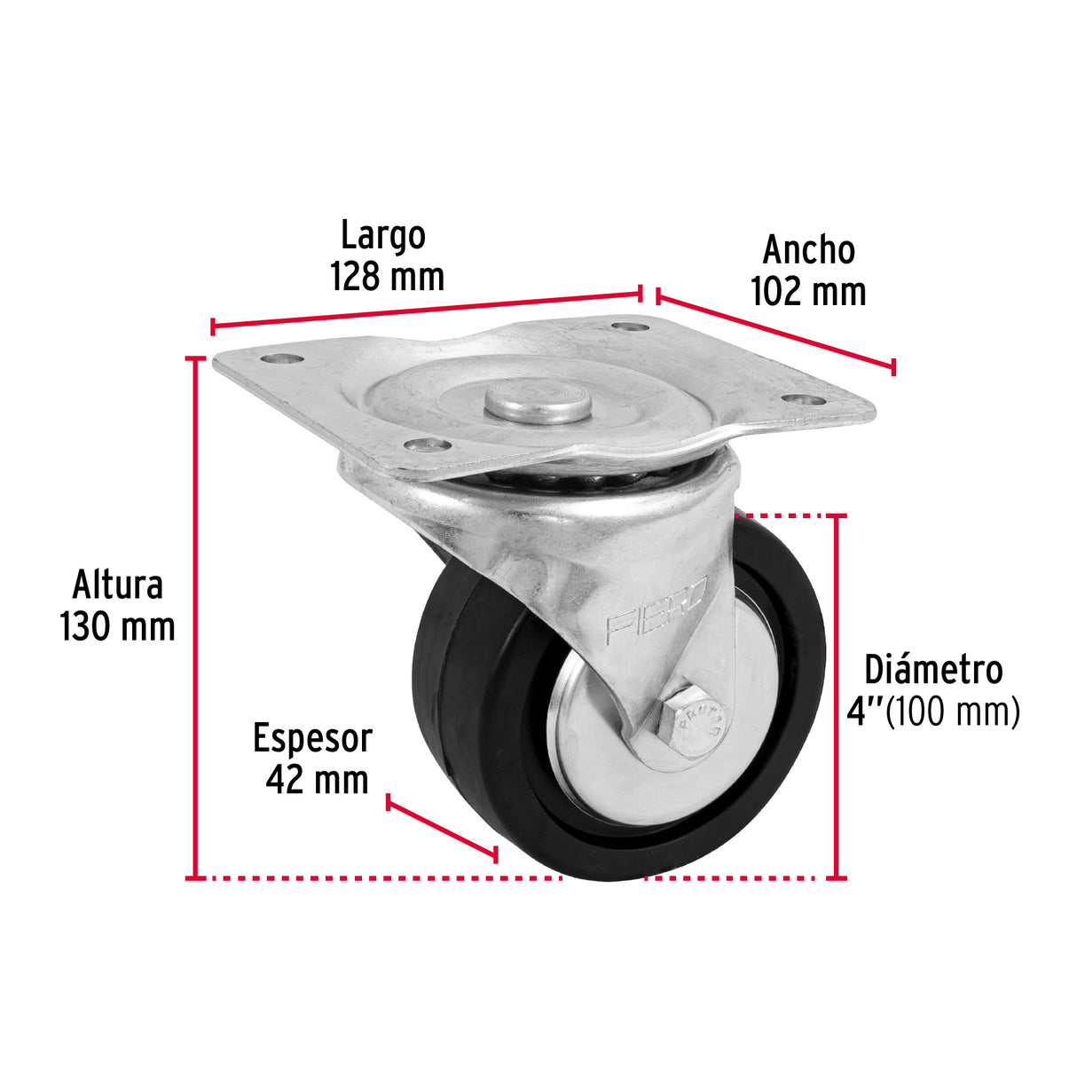 Rodaja Hule 4', Placa Giratoria C/Balero, Carga 100 kg, Fiero
