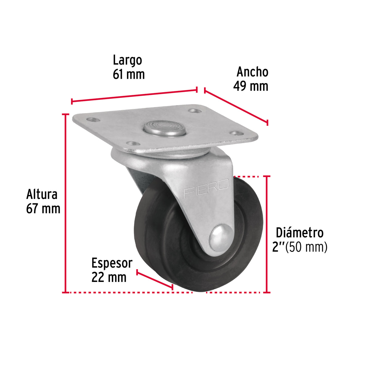 Rodaja Hule 2', Placa Giratoria C/Buje, Carga 25 kg, Fiero