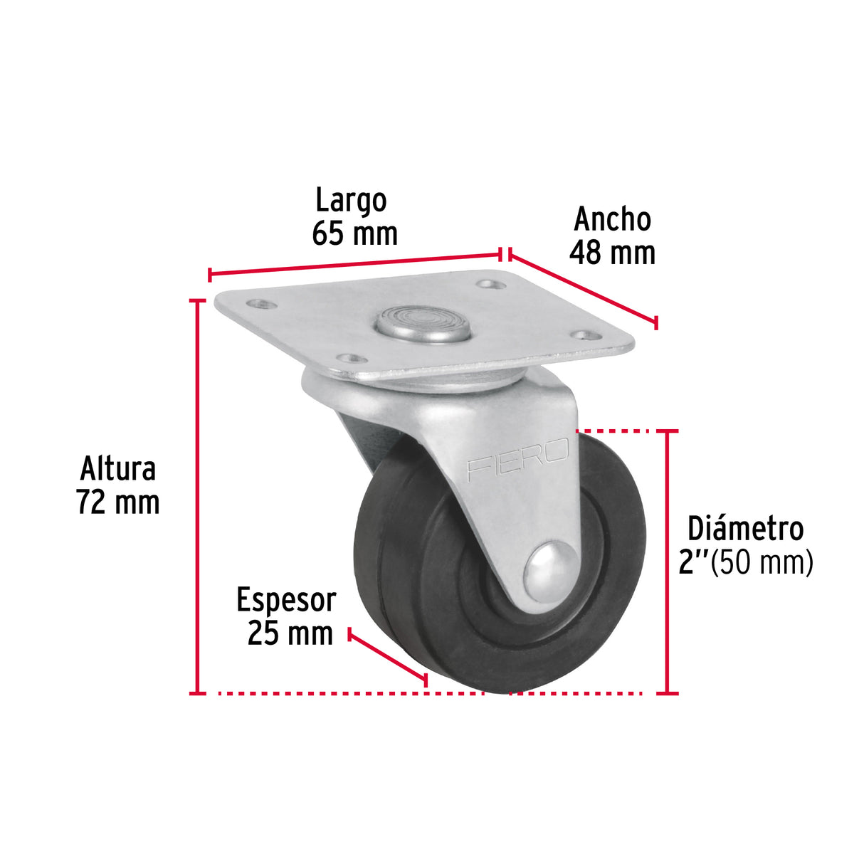 Rodaja Hule 2', Placa Giratoria C/Balero, Carga 40 kg, Fiero