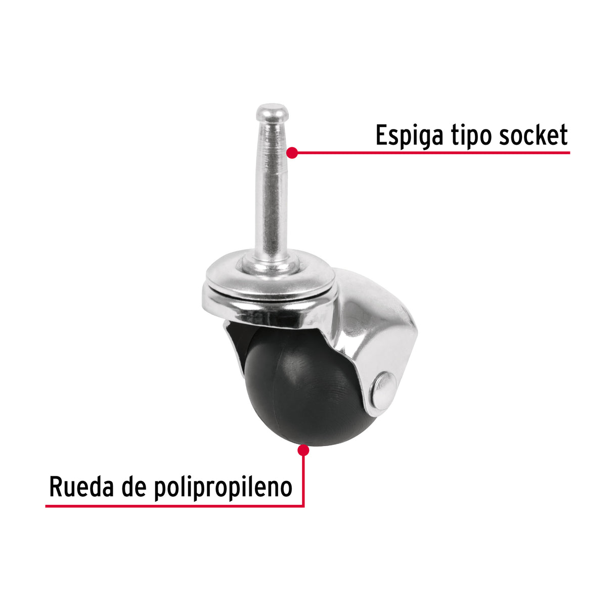 Rodaja Esférica, 40 mm con Espiga Tipo Socket, Fiero