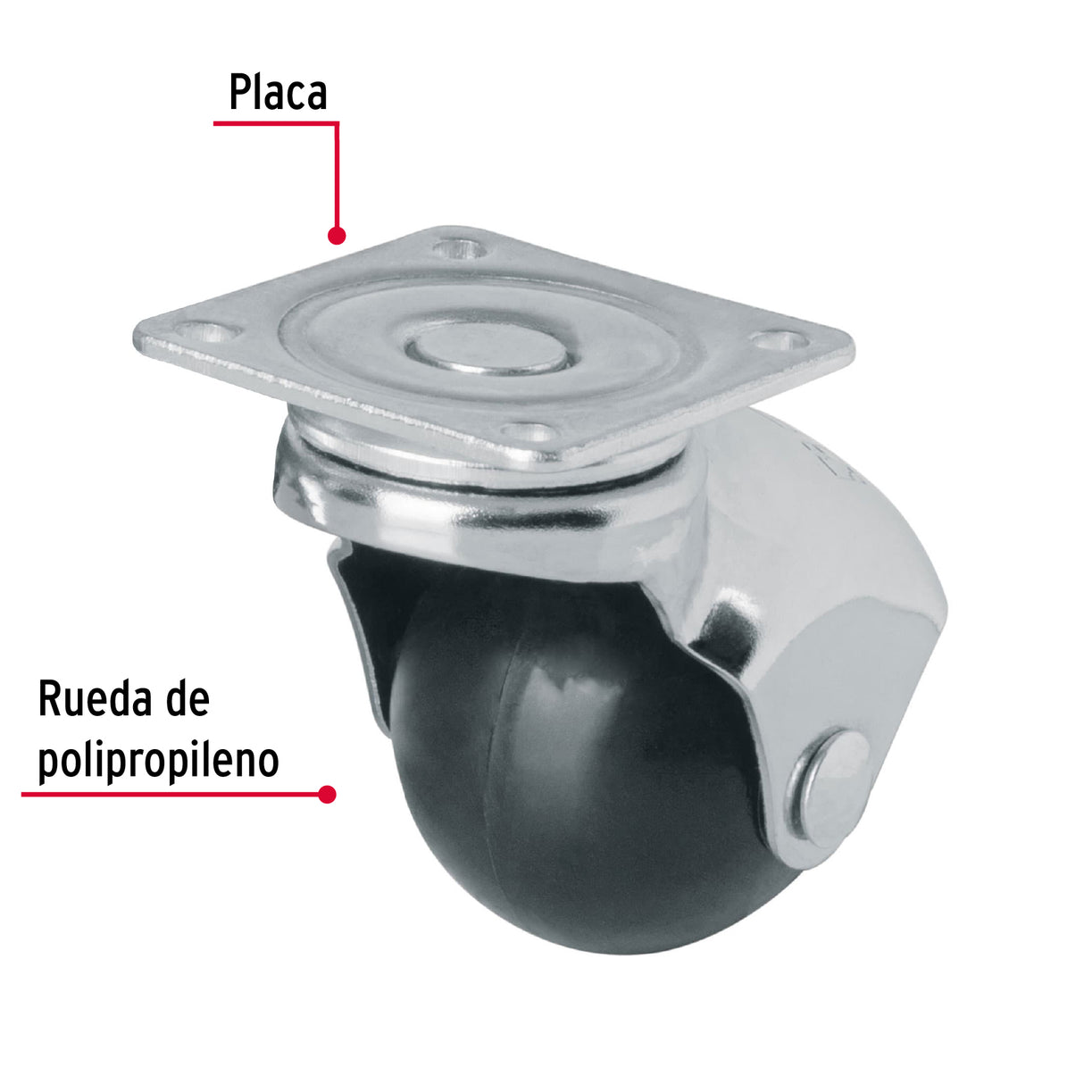 Rodaja Esférica, 40 mm con Placa, Fiero