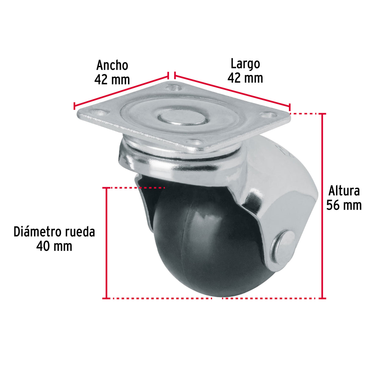 Rodaja Esférica, 40 mm con Placa, Fiero