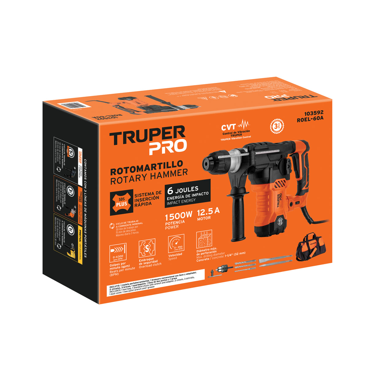 Rotomartillo SDS Plus 6 Joules, 1500 W, Truper Pro