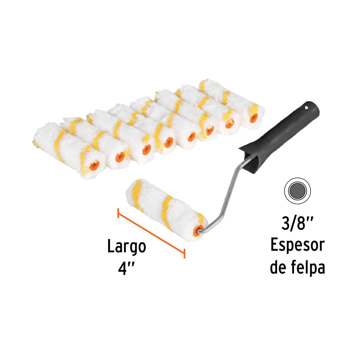 Kit de Maneral y 9 Mini Rodillos de 4' de Poliéster, Truper