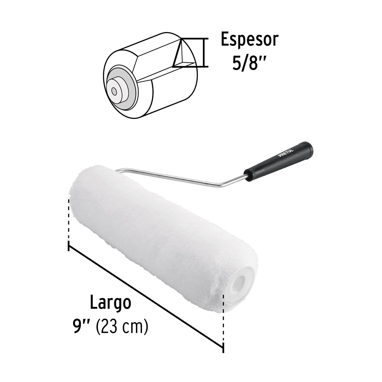 Rodillo para Pintar, 9 X 5/8', Superficies Poco Rugosas, Pretul