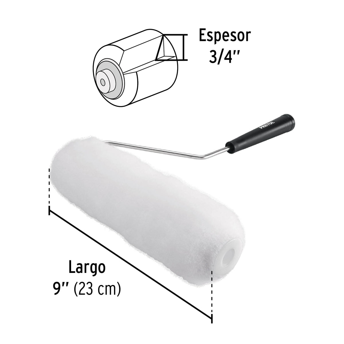 Rodillo para Pintar, 9 X 3/4', Superficies Rugosas, Pretul