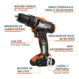Rotomartillo 3/8', 12 V, 1 Batería 2 Ah, Pro