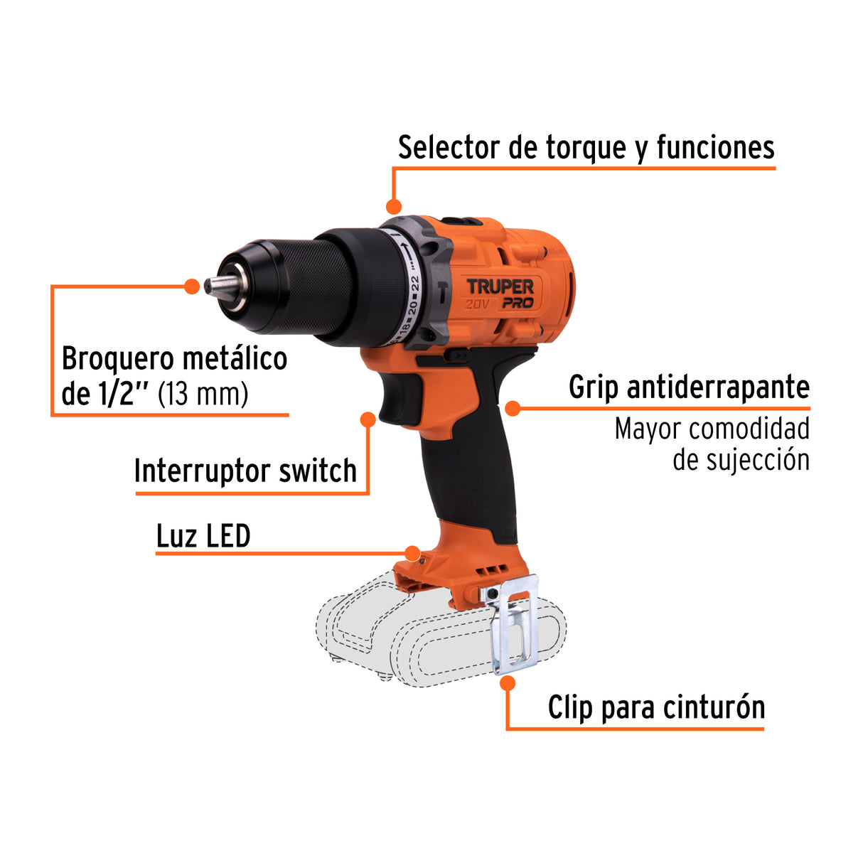 Rotomartillo 1/2', 20 V, sin Accesorios, Truper Pro