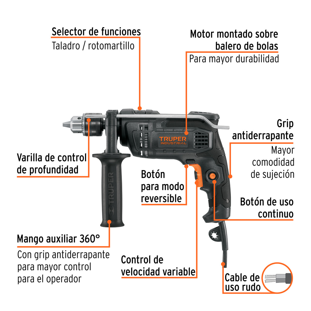 Rotomartillo 1/2', 700 W, Truper Industrial