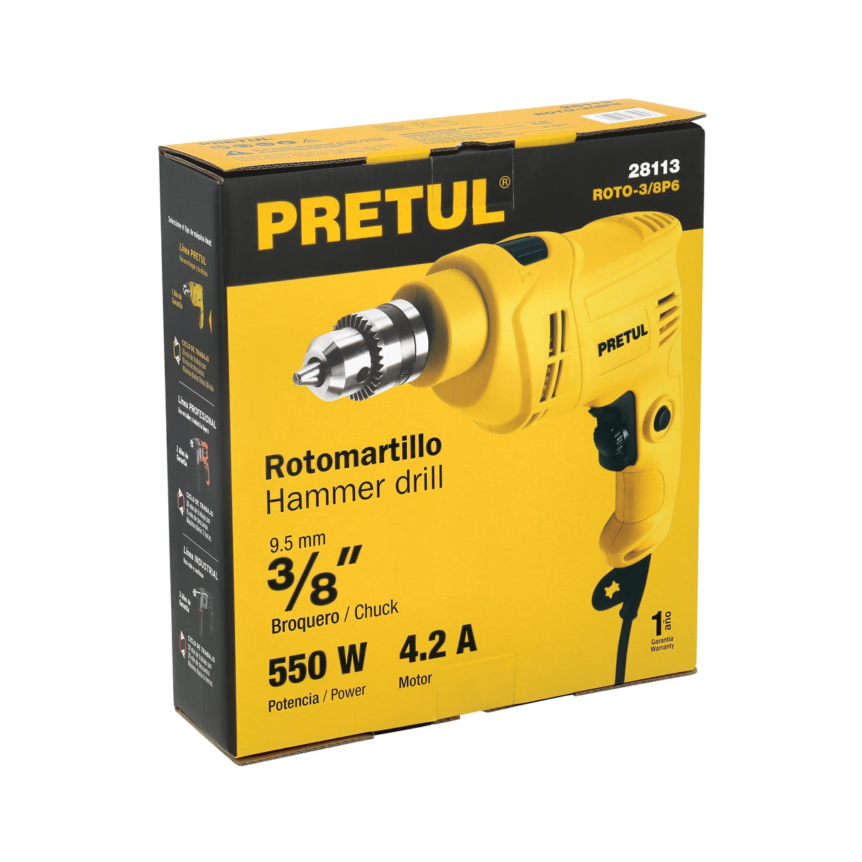 Rotomartillo 3/8', 550 W, Pretul