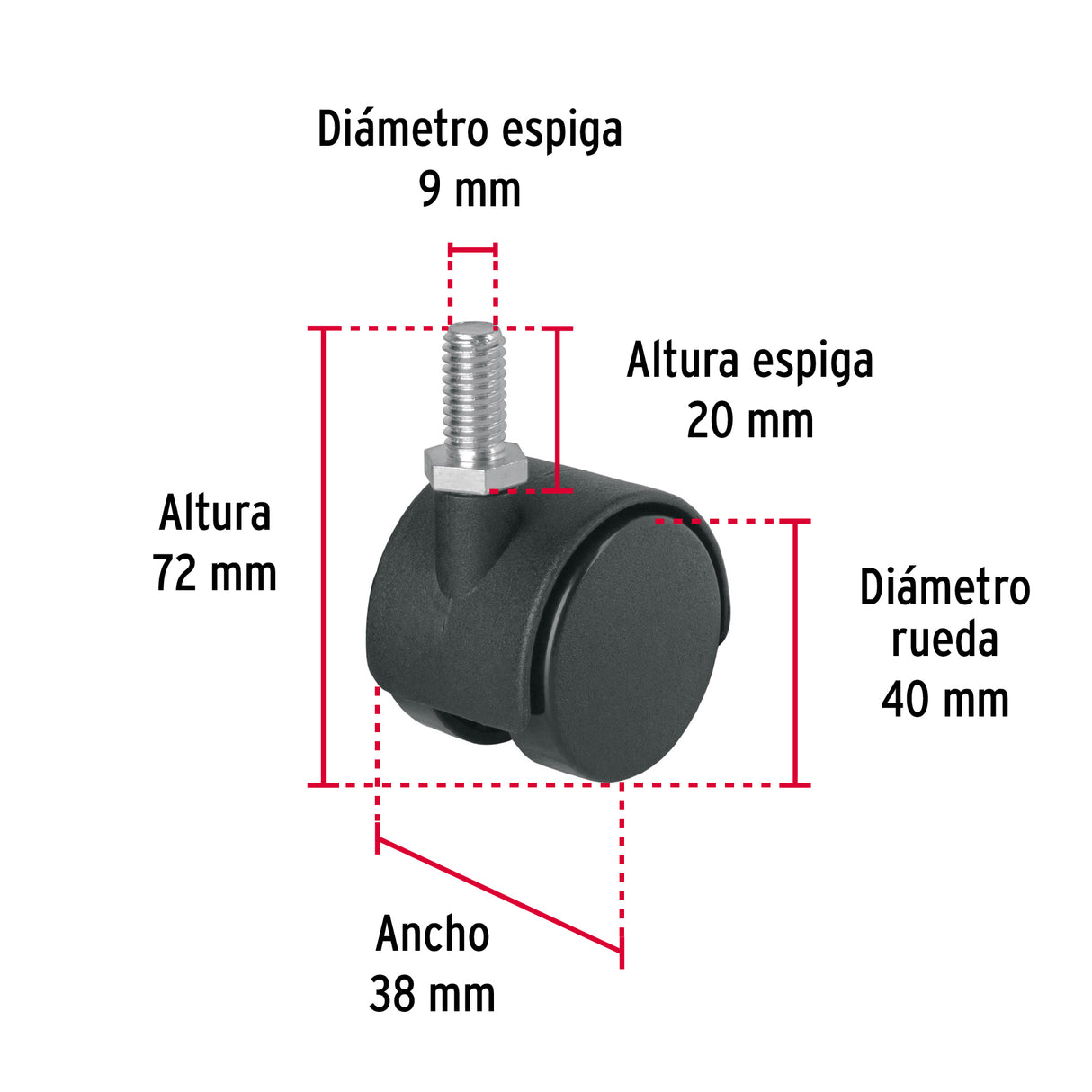 Rodaja Tipo Yoyo de 40 mm con Espiga Roscada, Fiero