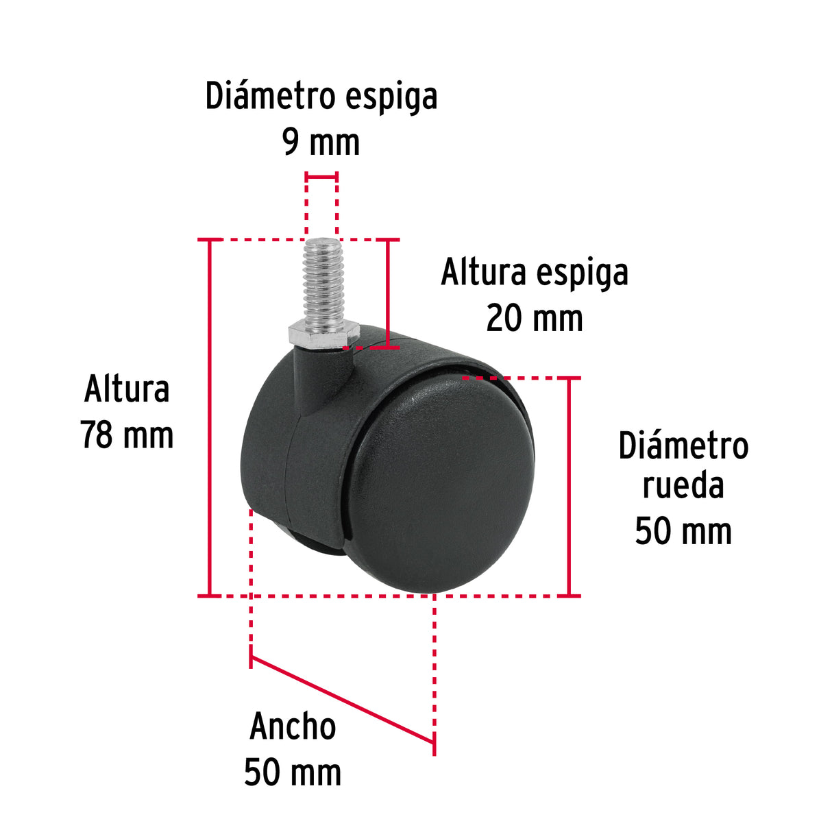 Rodaja Tipo Yoyo de 50 mm con Espiga Roscada, Fiero